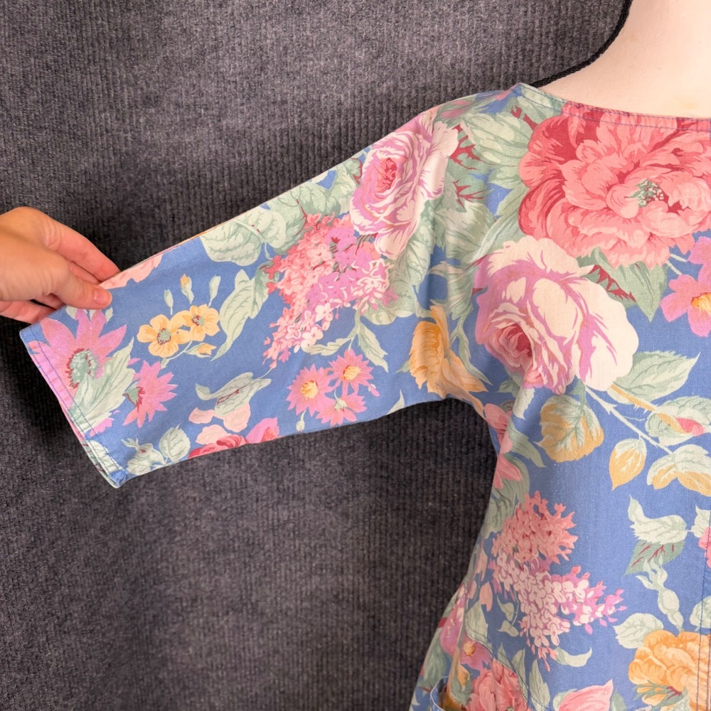 Vintage 80s Cherokee Drop Waist Chore Pocket Floral Midi Dress 7/8 Cottage Retro - Picture 6 of 12